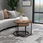 Round Nesting Coffee Tables Set of 2 - Rustic Brown