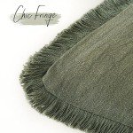 Set of 2 Olive Green Fringe Pillow Covers