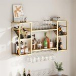 Gold Wall-Mounted 2-Tier Liquor Shelf