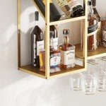 Gold Wall-Mounted 2-Tier Liquor Shelf