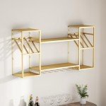 Gold Wall-Mounted 2-Tier Liquor Shelf
