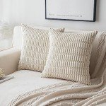 Boho Striped Throw Pillow Covers - Cream White 2-Pack