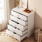 5-Drawer Wooden Dresser Chest for Bedroom Storage