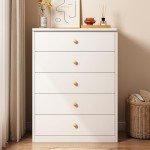 5-Drawer Wooden Dresser Chest for Bedroom Storage