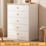 5-Drawer Wooden Dresser Chest for Bedroom Storage