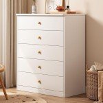 5-Drawer Wooden Dresser Chest for Bedroom Storage