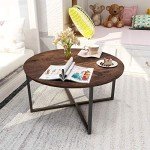 Modern Round Coffee Table with Metal Frame