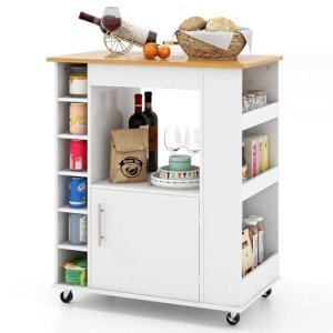 Giantex Rolling Kitchen Island with Bamboo Top