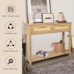 Narrow Rattan Console Table with 2 Drawers