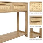 Narrow Rattan Console Table with 2 Drawers