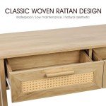 Narrow Rattan Console Table with 2 Drawers