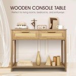 Narrow Rattan Console Table with 2 Drawers