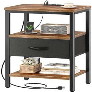 Kisfam Bedside Table with USB Ports & Storage