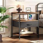 Kisfam Bedside Table with USB Ports & Storage