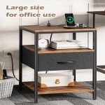 Kisfam Bedside Table with USB Ports & Storage