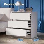 3-Drawer White Bedside Table for Bedroom