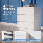 3-Drawer White Bedside Table for Bedroom