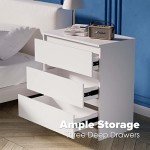 3-Drawer White Bedside Table for Bedroom