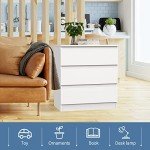 3-Drawer White Bedside Table for Bedroom