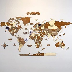 3D Wooden World Map Wall Art for Home