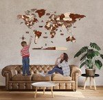 3D Wooden World Map Wall Art for Home