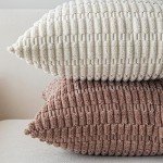 Boho Striped Throw Pillow Covers - Cream White 2-Pack
