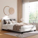Modern Wooden Bed Frame with Upholstered Headboard