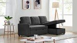 Black 2m Linen 3-Seater Sofa Bed with Chaise