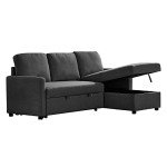Black 2m Linen 3-Seater Sofa Bed with Chaise