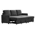 Black 2m Linen 3-Seater Sofa Bed with Chaise