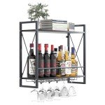 Industrial Black Wood & Iron Wall Mounted Wine Rack