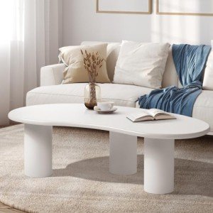 Oikiture White Wooden Coffee Table for Living Room