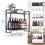 Industrial Black Wood & Iron Wall Mounted Wine Rack