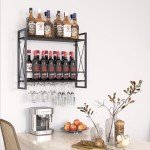 Industrial Black Wood & Iron Wall Mounted Wine Rack