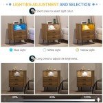 Mid Century LED Bedside Table with Charging Station