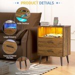 Mid Century LED Bedside Table with Charging Station