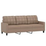Stylish 3-Seater Faux Leather Sofa in Cappuccino
