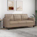 Stylish 3-Seater Faux Leather Sofa in Cappuccino