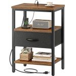 Kisfam Rustic Brown Nightstand with Charging Station