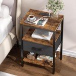 Kisfam Rustic Brown Nightstand with Charging Station