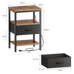 Kisfam Rustic Brown Nightstand with Charging Station