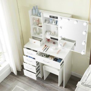 Modern Makeup Vanity Table with Mirror and Lights