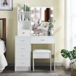 Modern Makeup Vanity Table with Mirror and Lights