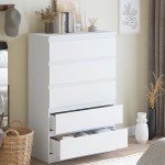 Merryluk 5-Drawer Wooden Storage Chest in White
