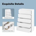 Merryluk 5-Drawer Wooden Storage Chest in White