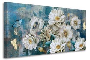 Elegant Teal Floral Canvas Wall Art 40"x20