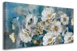 Elegant Teal Floral Canvas Wall Art 40"x20
