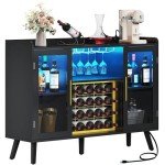 Modern Black Wine Bar Cabinet with LED Lights