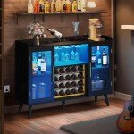 Modern Black Wine Bar Cabinet with LED Lights