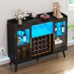 Modern Black Wine Bar Cabinet with LED Lights